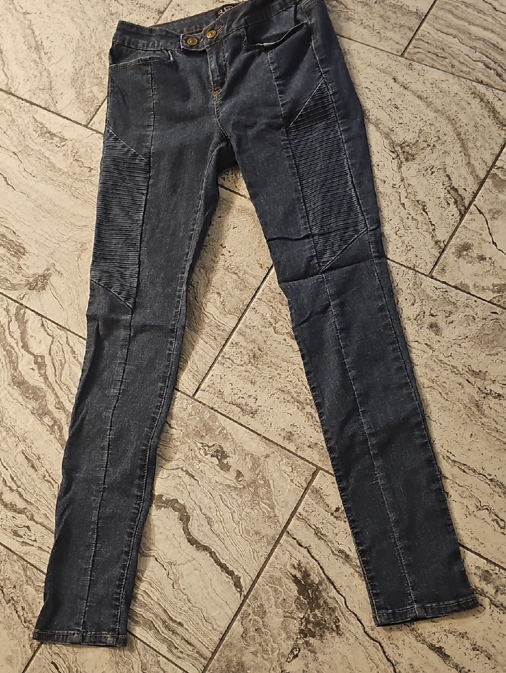 Dark Wash Moto-Panel Skinny Jeans